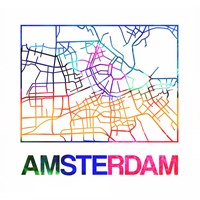 Framed Amsterdam Watercolor Street Map