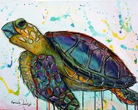 Framed Sea Turtle w/paint splotches