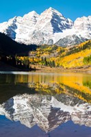Framed Reflection of Mountain Range on water, Maroon Lake, Aspen, Colorado