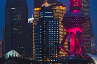 Framed Pudong Skyline dominated by Oriental Pearl TV Tower, Shanghai, China