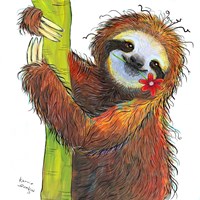 Framed Sloth with Red Flower