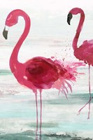 Framed Beach Flamingoes