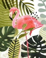 Framed 'Flamingo Forest I' border=