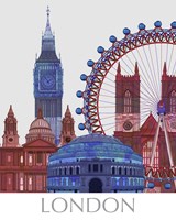 Framed 'London Landmarks , Red Blue' border=