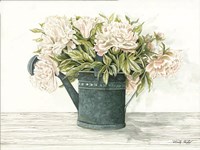Framed Galvanized Watering Can Peonies