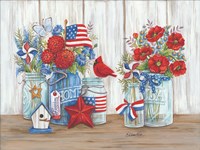 Framed Patriotic Glass Jars with Flowers