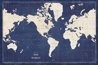 Framed Blueprint World Map