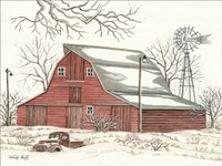 Framed Winter Barn with Pickup Truck