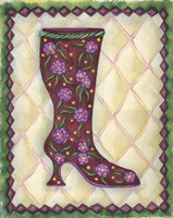 Framed 'Boots Magenta With Roses With Leaves' border=