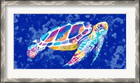 Framed Vibrant Blue Sea Turtle