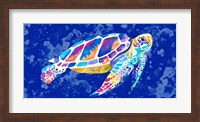 Framed Vibrant Blue Sea Turtle