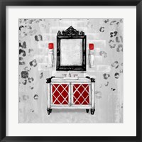 Framed Red Antique Mirrored Bath Square I