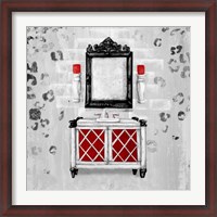 Framed Red Antique Mirrored Bath Square I