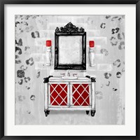 Framed Red Antique Mirrored Bath Square I