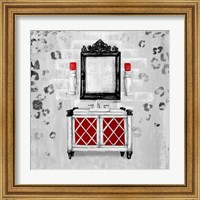 Framed 'Red Antique Mirrored Bath Square I' border=