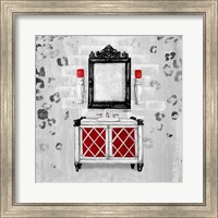 Framed Red Antique Mirrored Bath Square I