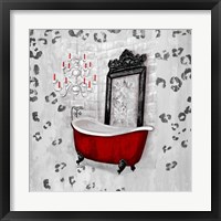 Framed 'Red Antique Mirrored Bath Square II' border=