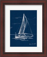 Framed Sailboat on Blue Burlap I