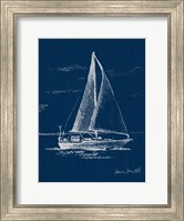 Framed Sailboat on Blue Burlap I