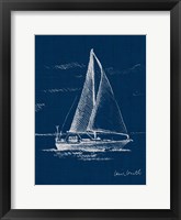 Sailboat on Blue Burlap I Framed Print