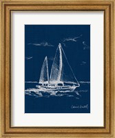 Framed Sailboat on Blue Burlap II