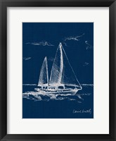 Sailboat on Blue Burlap II Framed Print