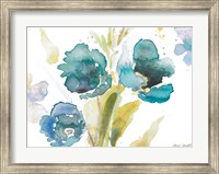 Framed Blue Watercolor Modern Poppies II