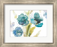 Framed Blue Watercolor Modern Poppies II