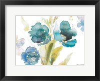 Blue Watercolor Modern Poppies II Framed Print