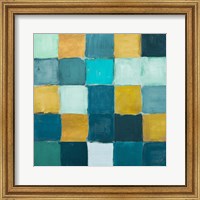 Framed Teal and Gold Rural Facade I