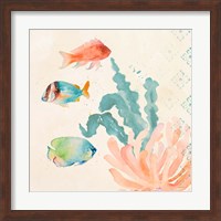 Framed Tropical Teal Coral Medley I