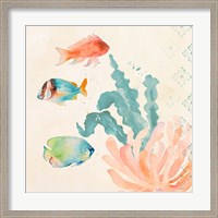 Framed 'Tropical Teal Coral Medley I' border=