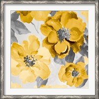 Framed Yellow and Gray Floral Delicate I