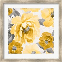 Framed Yellow and Gray Floral Delicate II