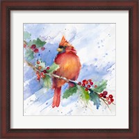 Framed Cardinal on Holly Branch