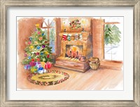 Framed Santa's Fireplace and Tree Scene
