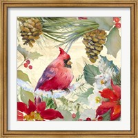 Framed Cardinal and Pinecones I