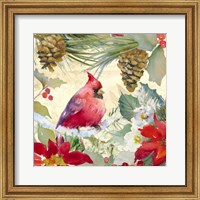 Framed Cardinal and Pinecones I