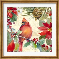 Framed Cardinal and Pinecones II