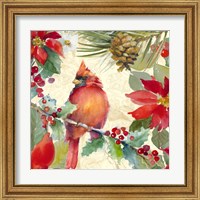 Framed 'Cardinal and Pinecones II' border=