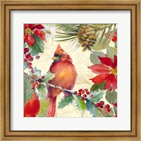 Framed 'Cardinal and Pinecones II' border=