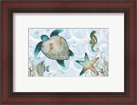 Framed Watercolor Sea Creatures Panel (blue)