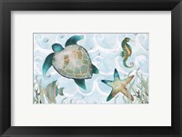 Framed Watercolor Sea Creatures Panel (blue)