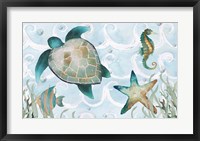 Framed Watercolor Sea Creatures Panel (blue)