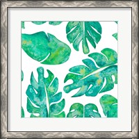 Framed Aqua Leaves On White