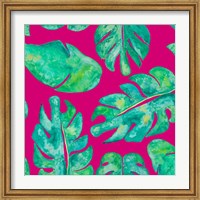 Framed Aqua Leaves On Pink