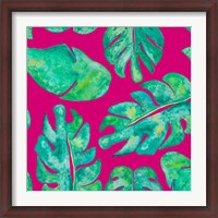 Framed Aqua Leaves On Pink