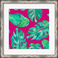 Framed Aqua Leaves On Pink