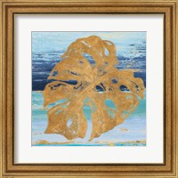 Framed Gold and Teal Leaf Palm II