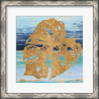 Framed Gold and Teal Leaf Palm II